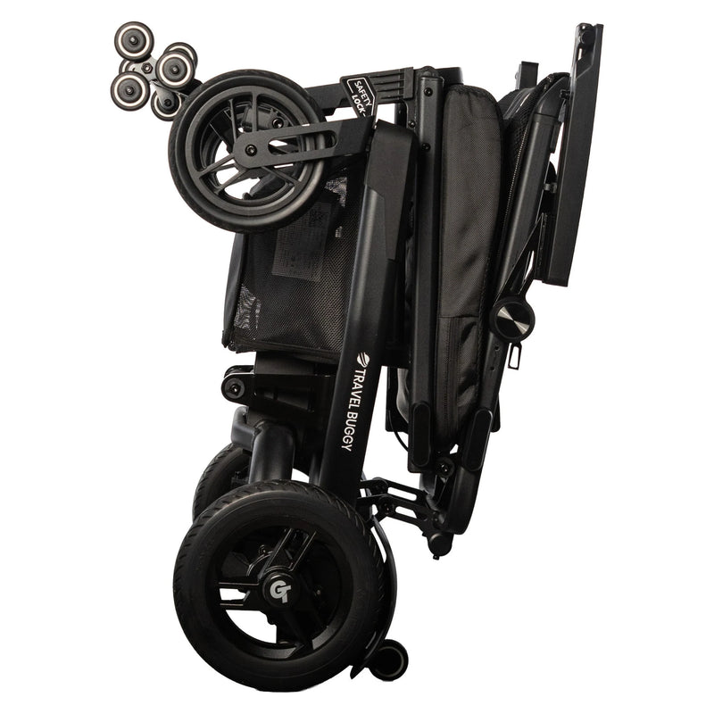 Travel Buggy Grand Tourer power wheelchair – matte black, folded