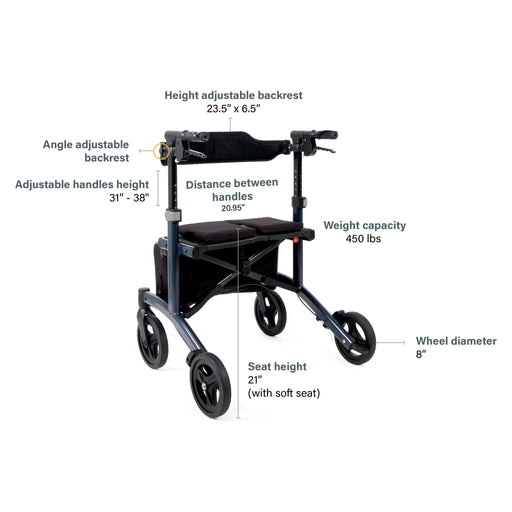 Triumph Escape HD rollator – dimensions