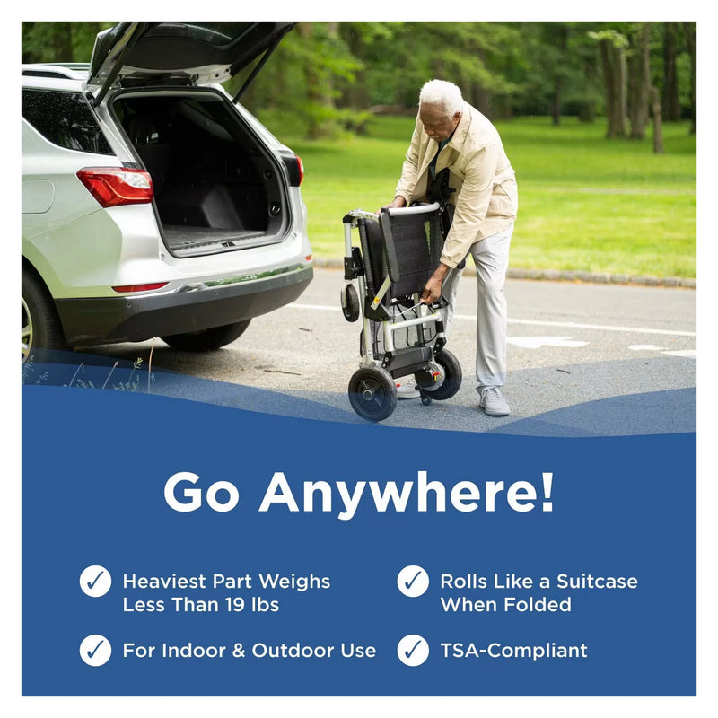 Journey Zoomer power chair – folded in SUV trunk